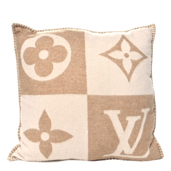 LOUIS VUITTON Wool Cashmere Checkmate Cushion Pillow Beige