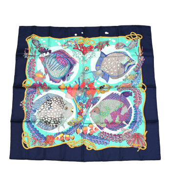 HERMES Silk Grands Fonds Scarf 90 Bleu
