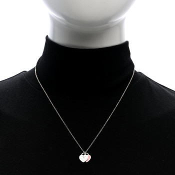 TIFFANY Sterling Silver Enamel Diamond Return to Tiffany Double Mini Heart Tag Pendant Necklace Pink