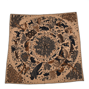 HERMES Silk Sous Le Charme d'Orphee Double Face Scarf 140 Caramel Caban Noisette
