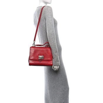 DOLCE & GABBANA Lizard Calfskin Embossed Medium Monica Top Handle Bag Rosso Scuro