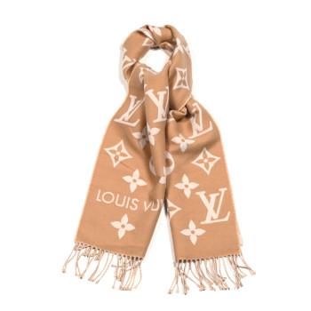 LOUIS VUITTON Wool Monogram LV Essential Scarf Beige
