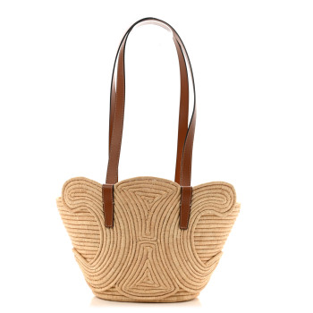 CELINE Braided Raffia Calfskin Triomphe Small Panier Tan
