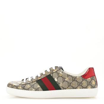 GUCCI GG Supreme Monogram Bees Ayers Web Mens Ace Sneakers 10 Beige Oro Green Red