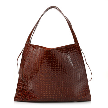 CHRISTIAN LOUBOUTIN Patent Calfskin Crocodile Embossed Le 54 Tote Acajou