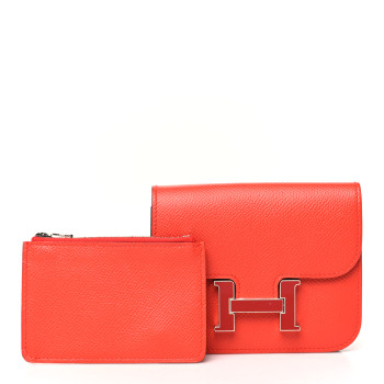 HERMES Epsom Enamel Constance Slim Wallet Capucine Sanguine