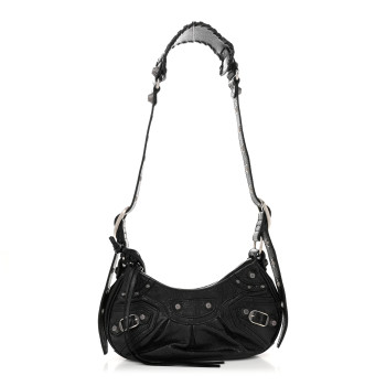 BALENCIAGA Agneau Arena Le Cagole Shoulder Bag XS Black