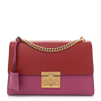 GUCCI Moon Calfskin Bi-Color Medium Padlock Shoulder Bag New Rosette Hibiscus Red