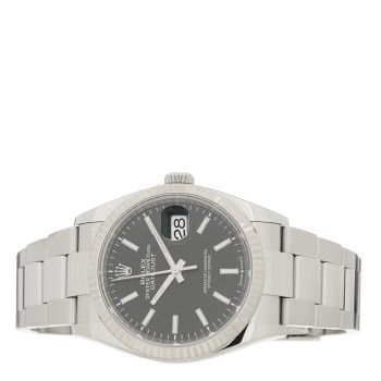 ROLEX Stainless Steel 18K White Gold 36mm Oyster Perpetual Datejust Watch Bright Black 126234