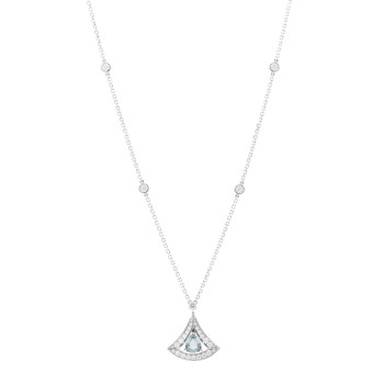 BULGARI 18K White Gold Diamond Aquamarine Divissima Necklace
