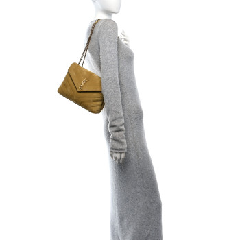 SAINT LAURENT Suede Y Quilted Monogram Small Loulou Shoulder Bag Chartreuse