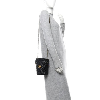 GUCCI Calfskin Matelasse Mini GG Marmont 2.0 Bucket Bag Black