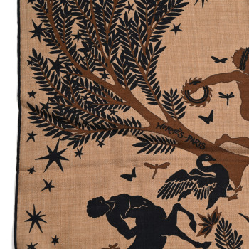 HERMES Silk Sous Le Charme d'Orphee Double Face Scarf 140 Caramel Caban Noisette
