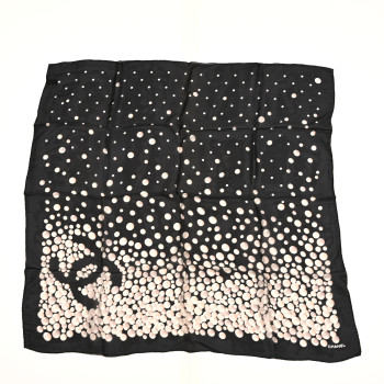 CHANEL Silk Pearl Square Scarf Black