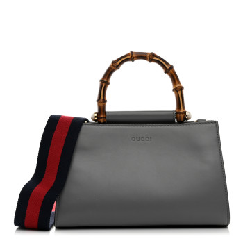 GUCCI Nappa Bamboo Web Mini Nymphaea Top Handle Bag Deep Grey Mystic White