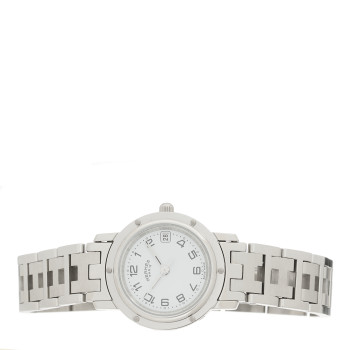 HERMES Stainless Steel 24mm Clipper Quartz Watch White