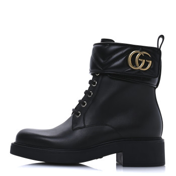 GUCCI Flores Calfskin Nappa Matelasse GG 40mm Ankle Boots 36.5 Black