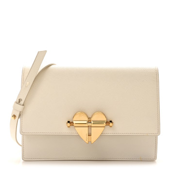 PRADA Saffiano Heart Lock Crossbody Bag White