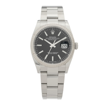 ROLEX Stainless Steel 18K White Gold 36mm Oyster Perpetual Datejust Watch Bright Black 126234