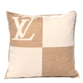 LOUIS VUITTON Wool Cashmere Checkmate Cushion Pillow Beige