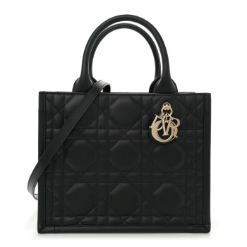 CHRISTIAN DIOR Calfskin Macro Cannage Small Book Tote  Black