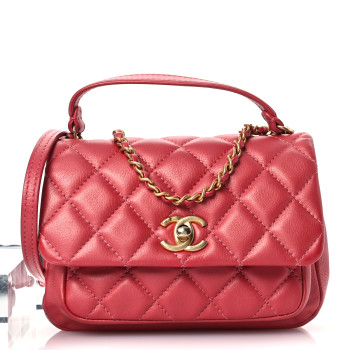 CHANEL Metallic Calfskin Quilted Top Handle Flap Dark Pink