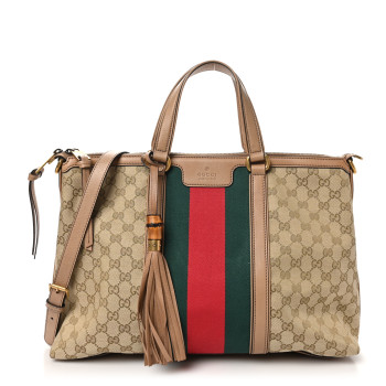 GUCCI Monogram Web Medium Rania Top Handle Bag Khaki