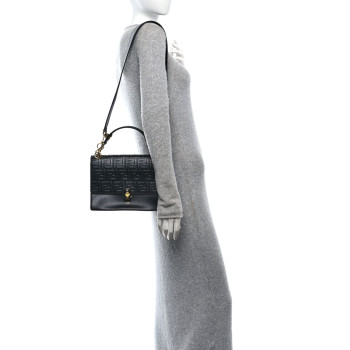 FENDI Vitello Liberty FF 1974 Embossed Kan I Shoulder Bag Black