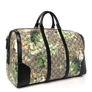 GUCCI GG Supreme Monogram Blooms Medium Duffle Beige New Military Black