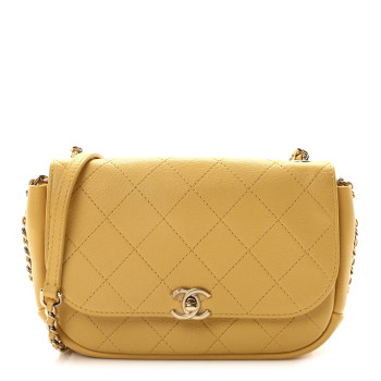 CHANEL Goatskin Stitched Casual Trip Single Flap Yellow