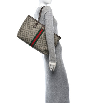 GUCCI GG Supreme Monogram Medium Ophidia Shopping Tote Brown