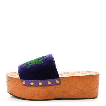 GUCCI X ADIDAS Soft Velvet Malaga Kid Womens Platform Sandals 39.5  Iris Extreme