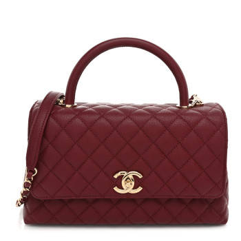 CHANEL Caviar Quilted Small Coco Handle Flap Burgundy