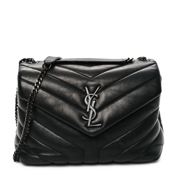SAINT LAURENT Calfskin Y Quilted Monogram Monochrome Small Loulou Chain Satchel Black