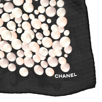 CHANEL Silk Pearl Square Scarf Black