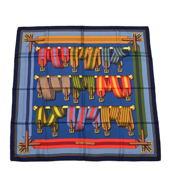 HERMES Silk Les Sangles Scarf 90 Bleu