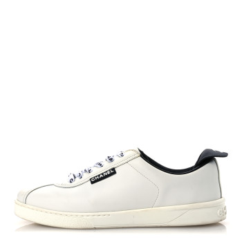 CHANEL Calfskin Womens CC Sneakers 38.5 White