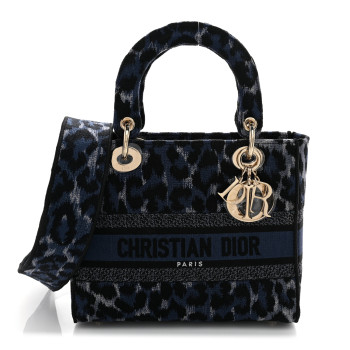 CHRISTIAN DIOR Canvas Mizza Embroidered Medium Lady D-Lite Blue