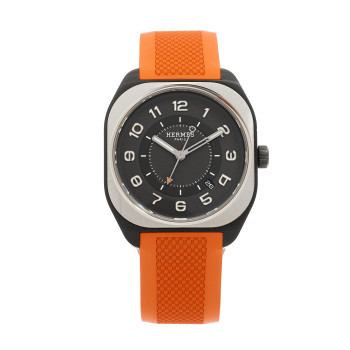 HERMES DLC Coated Titanium Rubber 39mm H08 Automatic Watch Orange