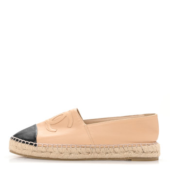 CHANEL Lambskin CC Espadrilles 40 Beige Black