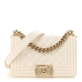 CHANEL Caviar Quilted Small Boy Flap White