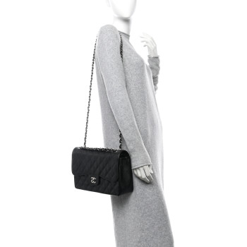 CHANEL Caviar Quilted Jumbo Double Flap Black