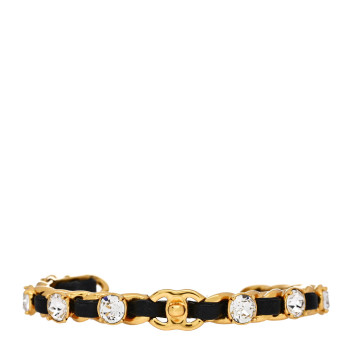 CHANEL Lambskin Crystal CC Cuff Bracelet S Black Gold