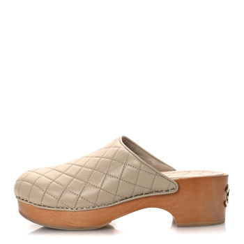 CHANEL Lambskin Quilted CC Clogs 38 Beige