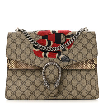 GUCCI GG Supreme Monogram Kingsnake Embroidered Medium Dionysus Shoulder Bag White Beige