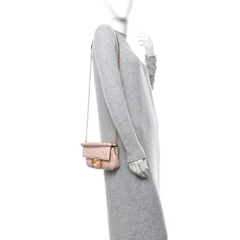 FENDI Nappa FF 1974 Embossed Mini Baguette Rosa Quarzo