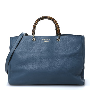 GUCCI Pebbled Calfskin Large Bamboo Shopper Tote Light Blue