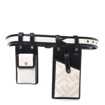 FENDI Calfskin Canvas Multi Accessory Belt Beige Black