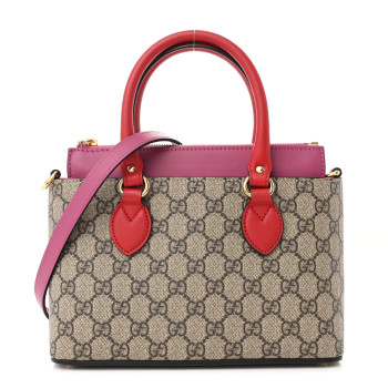 GUCCI GG Supreme Monogram Mini Zip Top Tote Beige Dry Rose
