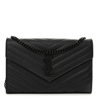 SAINT LAURENT Grain De Poudre Matelasse Chevron Monogram Monochrome Chain Wallet Black